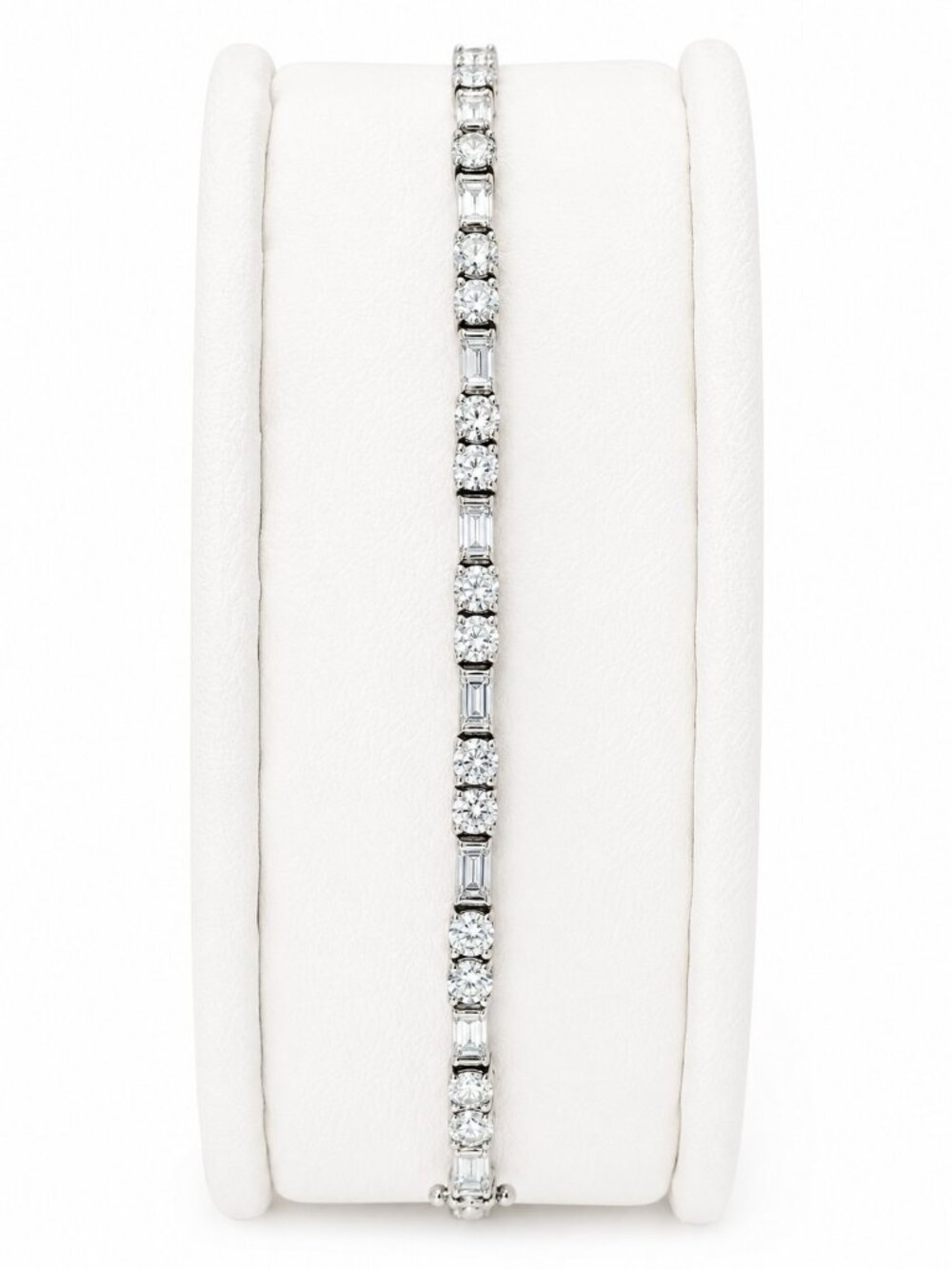 Diamonique 925 Sterling Silver Tennis Bracelet Round & Baguette CZ Box Clasp